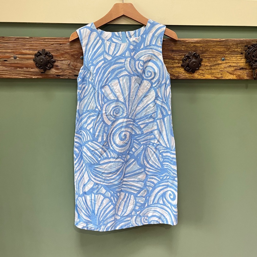 Vineyard Vines Girls Blue White Seashell Swirl Cotton Shift Dress Size 10